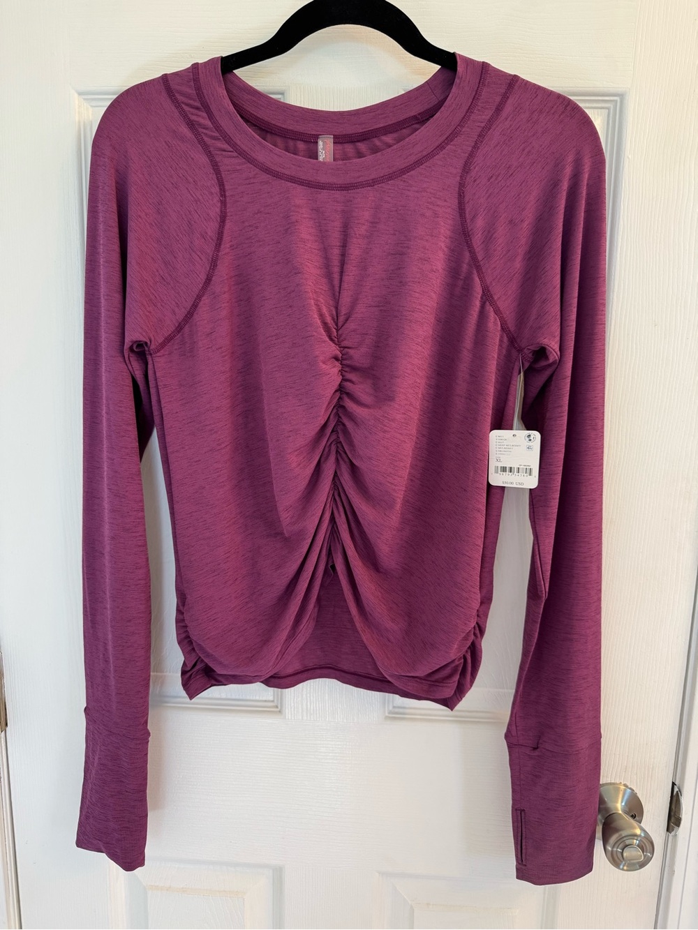 Free People Movement Tempo Ruched Long-Sleeve in Deep Mulberry Size XL NWT